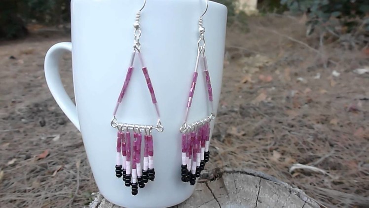 Pink Fringe Earrings Boho Jewelry Native American Beadwork Chandelier Earrings