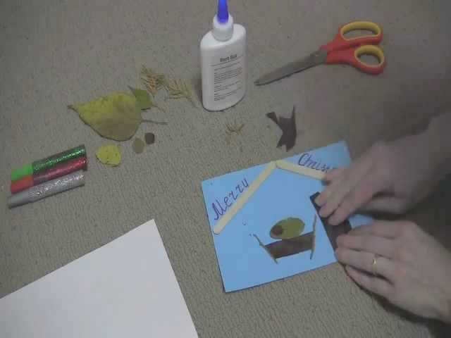 Baby Jesus: Art and Craft for kids: How to make Christmas card with dry leaves