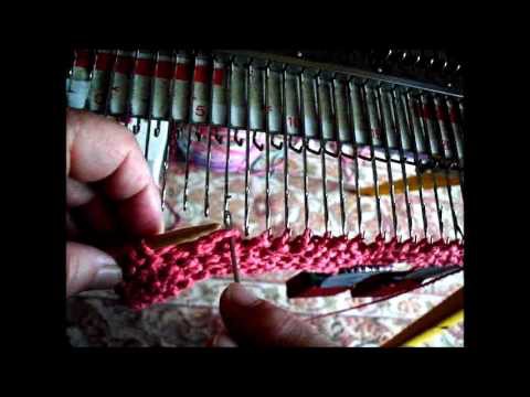 Combining hand and machine knitting  hanging garter stitch on the knitting machine