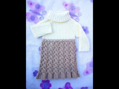 How to Knit Seamless and Reversible Cables Baby Dress Part 3