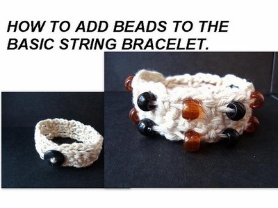 Crochet string bracelet , Style # 2, add beads to basic string bracelet.