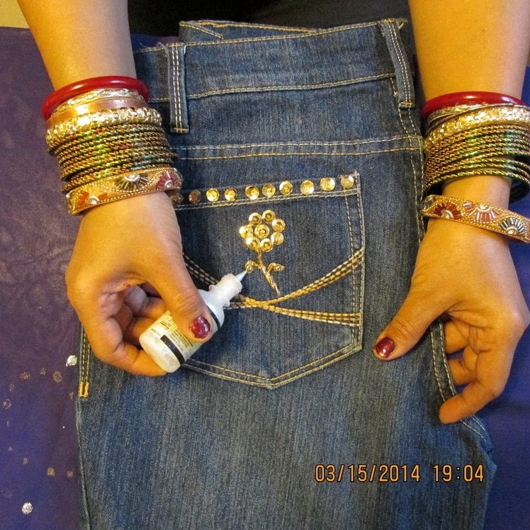 DIY: DECORATE JEANS  WITH SEQUINS, BEADS AND GIVE IT A DESIGNER LOOK.