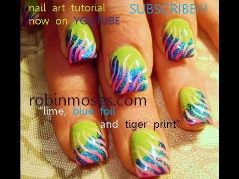 DIY Nail Art Foil on Lime Green Nails & PInk Zebra!