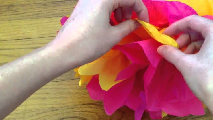 DIY Tissue Paper Pom-Poms: fluffing the pom-pom