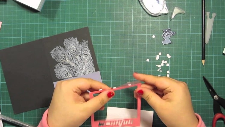 Peacock feather - card making tutorial, using a polaroid frame