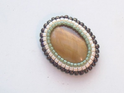 BeadsFriends: Square stitch - Beaded bezel eye of tiger cabochon | New Beadworks