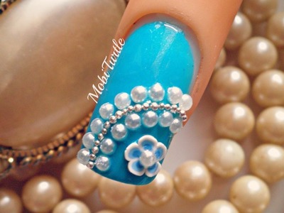 Blue Fimo Flower Pearl Beads Easy DIY Nail Art Design | 1 MINUTE TUTORIAL