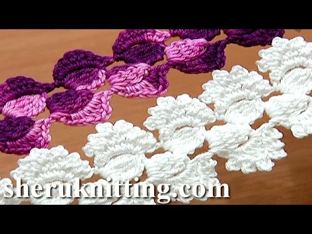 Crochet Lace Ribbon Tape How to Tutorial 38 5-Treble Crochet Cluster