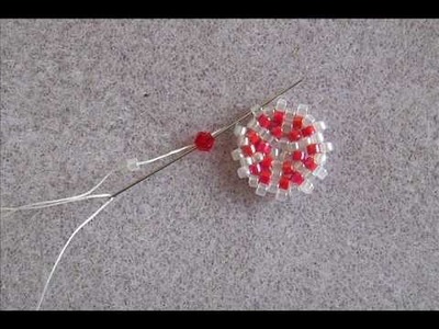 Flat Round Peyote Beadwork - Candy Cane Snowflake Earrings