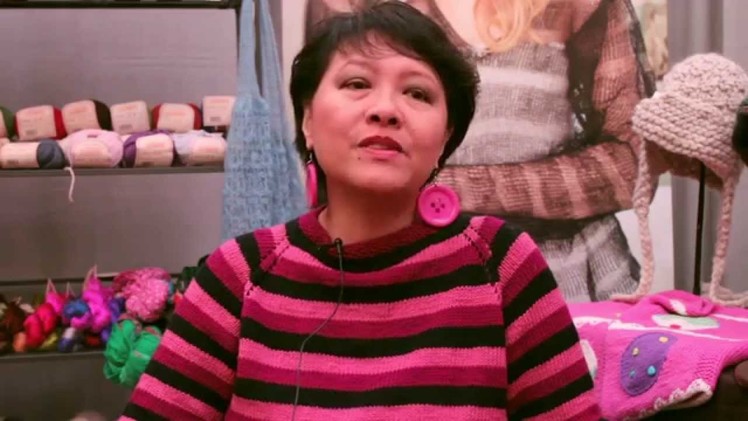 Lily Chin in the Lion Brand Booth at Vogue Knitting Live!