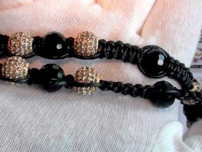 Shamballa Rosary Necklace White and Gold Crystals, Black Disco Ball Beads | TheMerchantsCabin.com