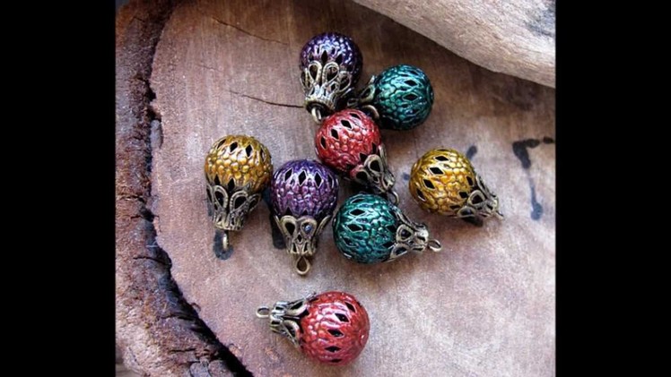 Filigree Hollow Beads - Enameled colored beads for jewelry making - Handmade Supplies by Nadin
