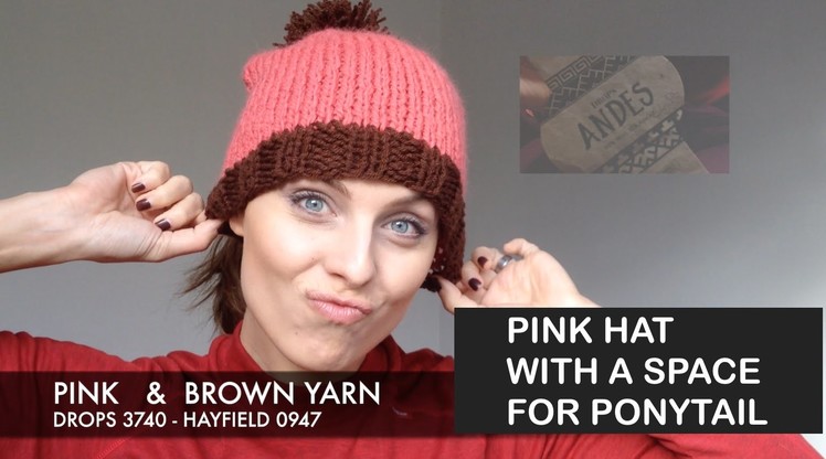 How to make a Pink Hat with a space for a Pony Tail KNITTING | BarbaraNalewko