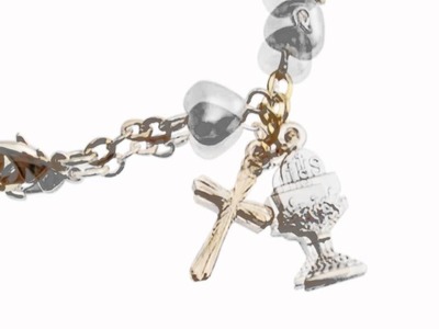 Pearl Heart First Communion Rosary Bracelet - Gold