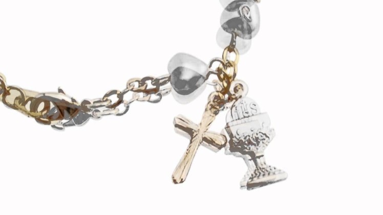 Pearl Heart First Communion Rosary Bracelet - Gold