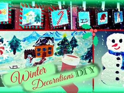 ❅ Winter decor DIY ❅ Hanging pictures, Snowman, Winter landscape board!