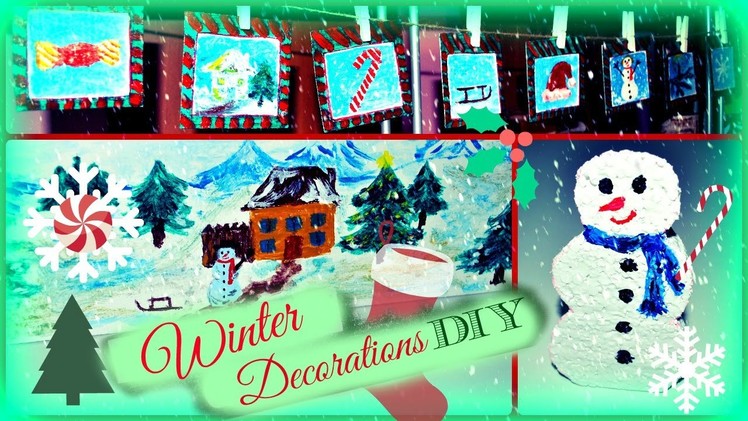 ❅ Winter decor DIY ❅ Hanging pictures, Snowman, Winter landscape board!
