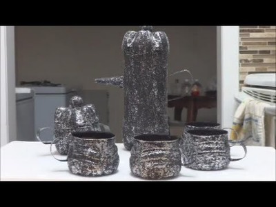 Recycled Crafts Ideas: Silver Coffee Set out of Plastic Bottles