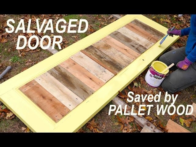 An old salvaged door brought life with pallet wood (for our tiny house)