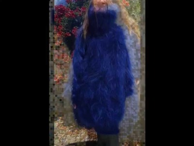 Blue Hand Knitted Longhair Mohair Sweater Turtleneck Fetish LanaKnittings