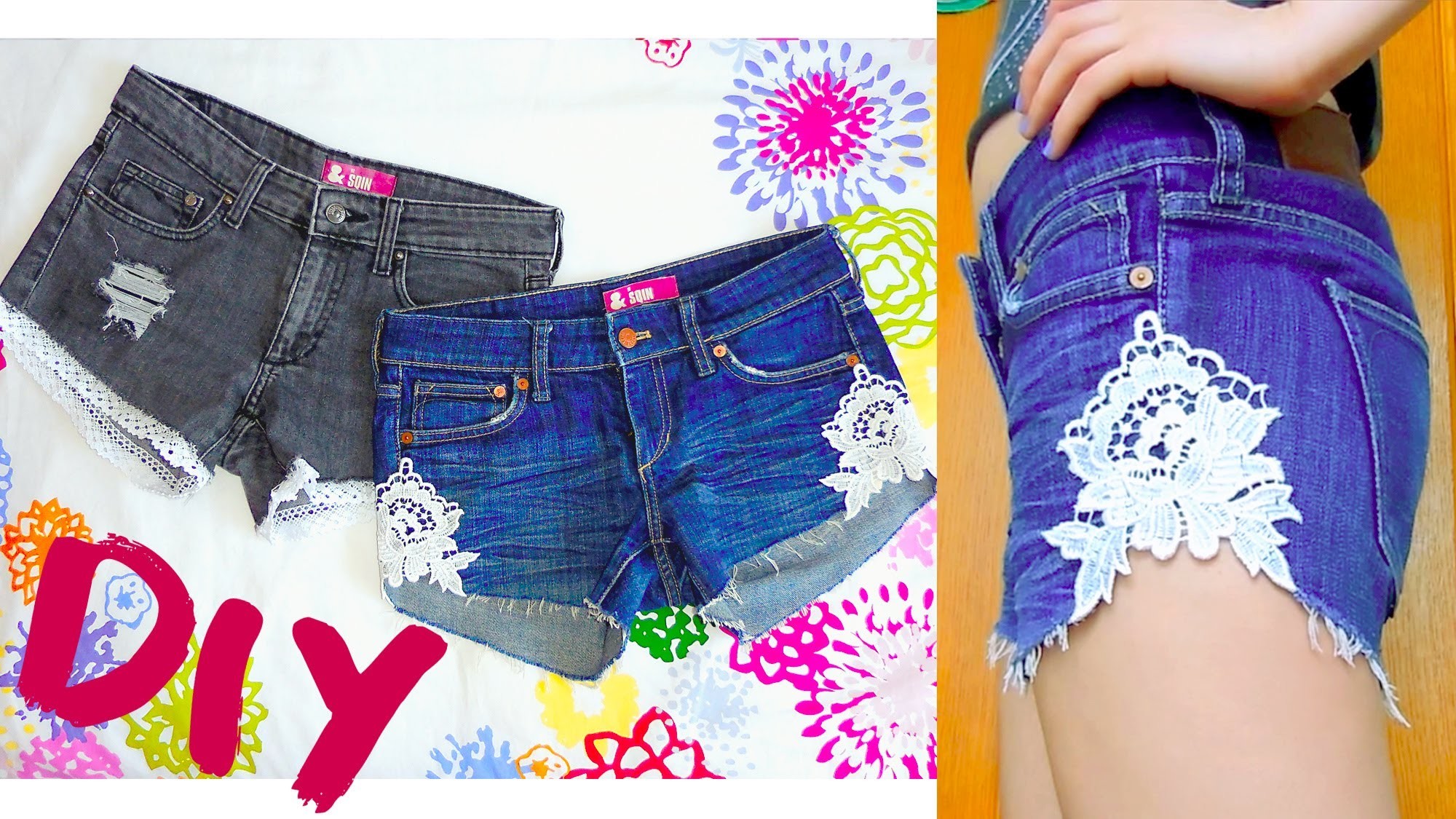 DIY ❤ Crochet distressed denim shorts from old jeans! Step by step