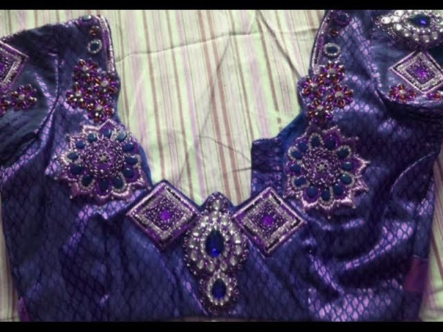 Latest kundans & beads of maggam work trendy blouse  & hand designs for bridal wear