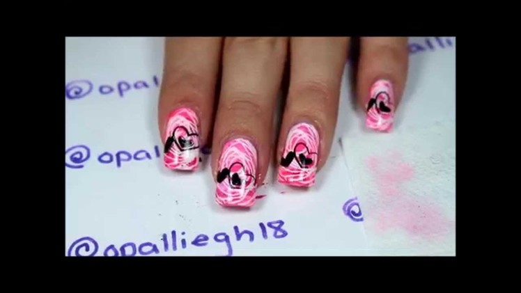 VALENTINES DAY NAILS - pink marble effect + nail stamping with pueen 41 & 47