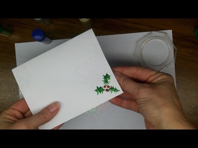 Craft:  Make your own Glittery Christmas Holly Card - Easy!  For kids. [part 3]