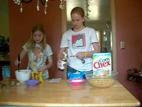 How to make puppy chow with Heather and Lauren!