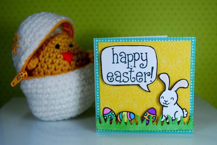 Mini 3x3 Easter Card.Envelope (with crocheted egg & chick)