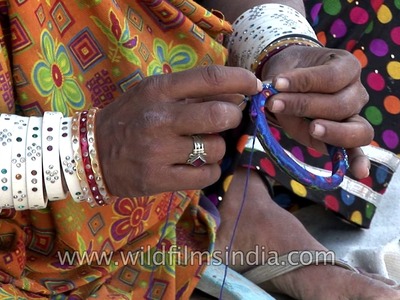 Making intricate beads bangle in Gujarat