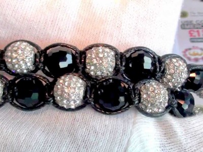 Shamballa Rosary Necklace with Silver Crystals and Black Disco Ball Beads | TheMerchantsCabin.com