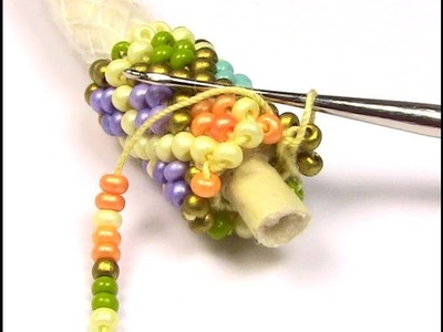 Bead crochet around a core of piping for support on large diameter tubes