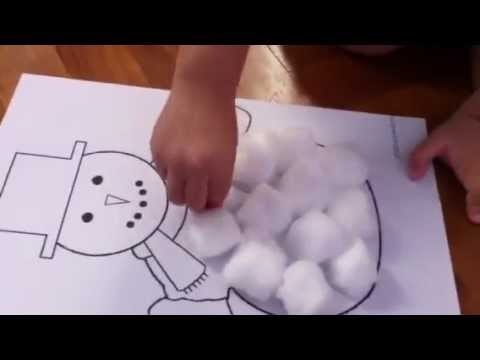 Cotton Ball Snowman craft - at 2 years 5 mths