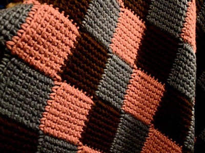 Entrelac. Afghan stitch crocheted blanket