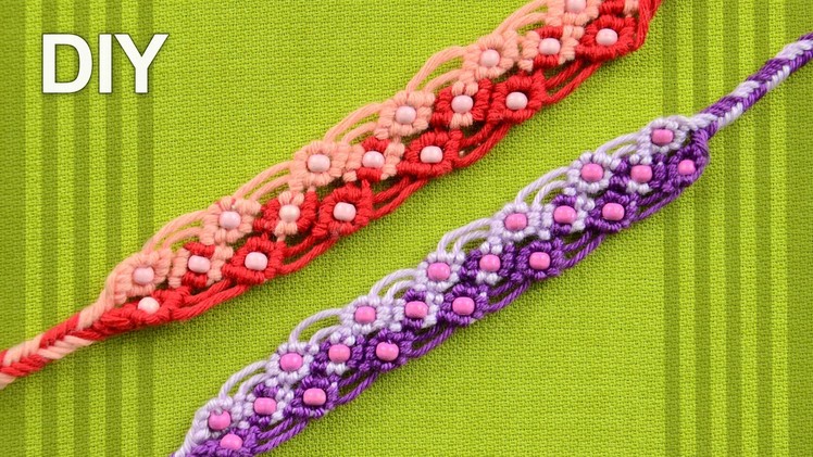 Two Color Macrame Bracelet with Beads. Tutorial