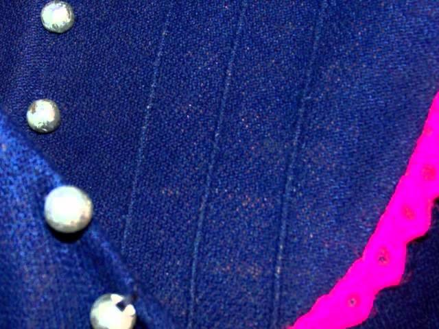 Vintage MOD 60s Blue Pink Crochet Lace LS Hippie Mini Dress Skirt Womens Sz S