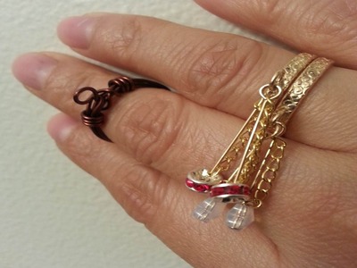 Wirework Falling Twin Ring (Charm Ring) Wirewrap Handmade Jewelry by Mariel