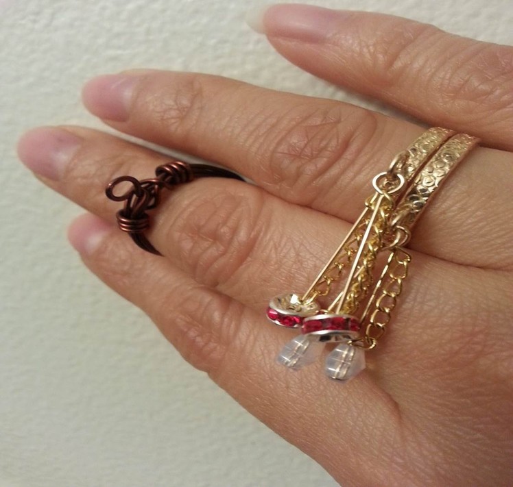 Wirework Falling Twin Ring (Charm Ring) Wirewrap Handmade Jewelry by Mariel