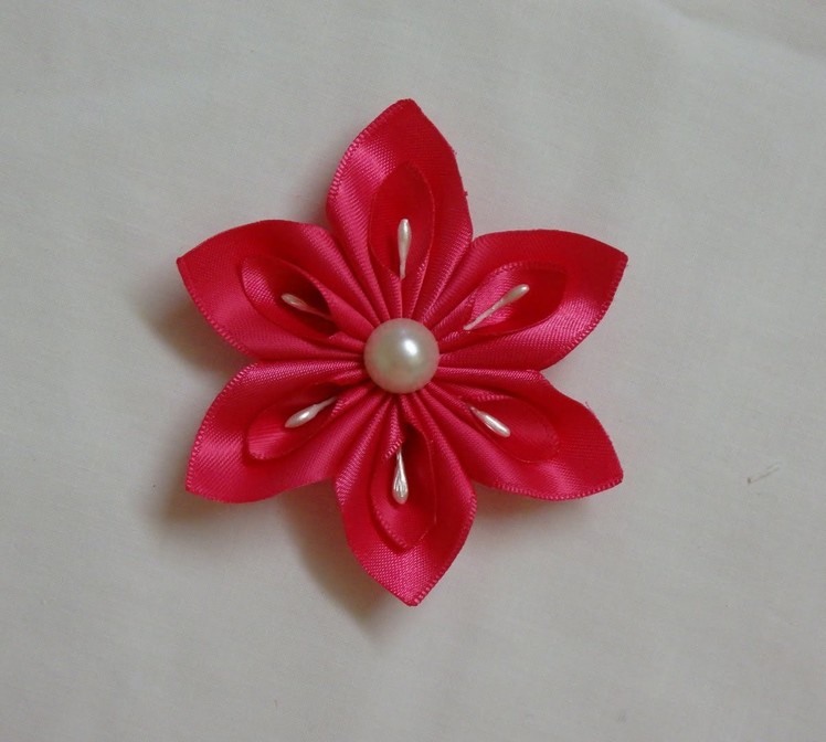DIY Kanzashi flower, easy ribbon flowers tutorial, how to make,kanzashi flores de cinta