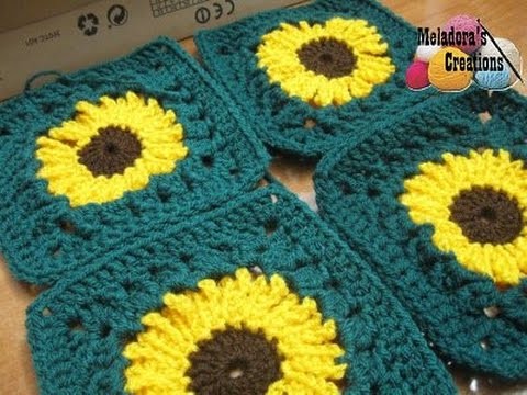 Sunflower Granny Square REVISED - Left Handed Crochet Tutorial