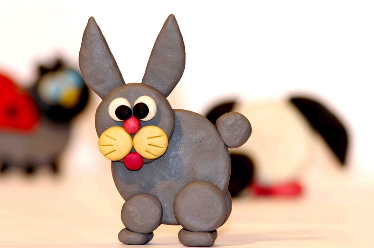 Diy kids craft. Clay craft ideas. Plasticine Hare.