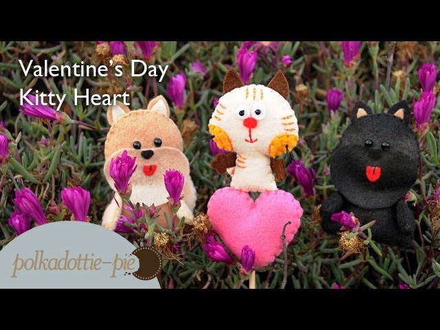 Kitty Heart, DIY Valentine's Day Flower Picks.Gift Idea - PolkadottiePie Felt Craft Tutorial