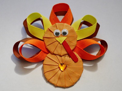 TURKEY Ribbon Sculpture Thanksgiving Holiday Hair Clip Bow DIY Free Tutorial by Lacey