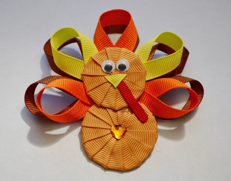 TURKEY Ribbon Sculpture Thanksgiving Holiday Hair Clip Bow DIY Free Tutorial by Lacey