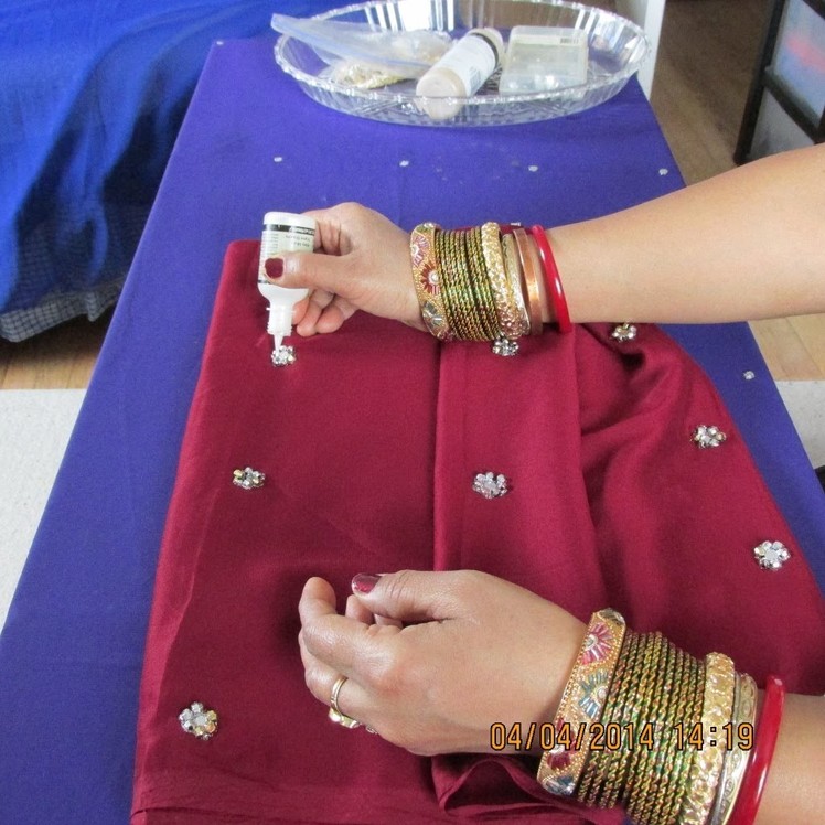 DIY DUPATTA.SCARF WITH WHITE LACE (TRIM), MIRRORS AND BEADS.