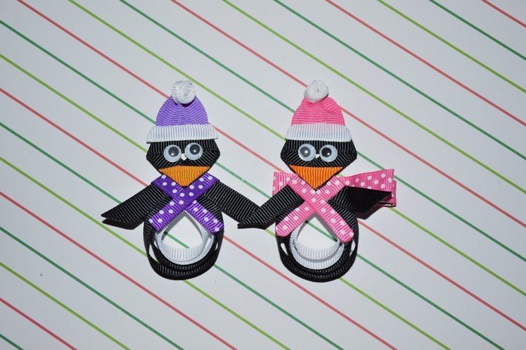 PENGUIN (My Favorite) Ribbon Sculpture Christmas Holiday Hair Clip Bow DIY Free Tutorial by Lacey