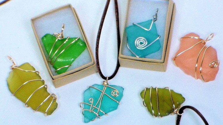 DIY wire wrapped sea glass pendants
