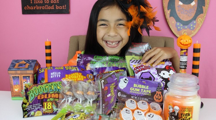 Halloween Candy Haul Hello Kitty Witch Hats Lollipop Skulls Boogers Gummies Spooky Body Parts