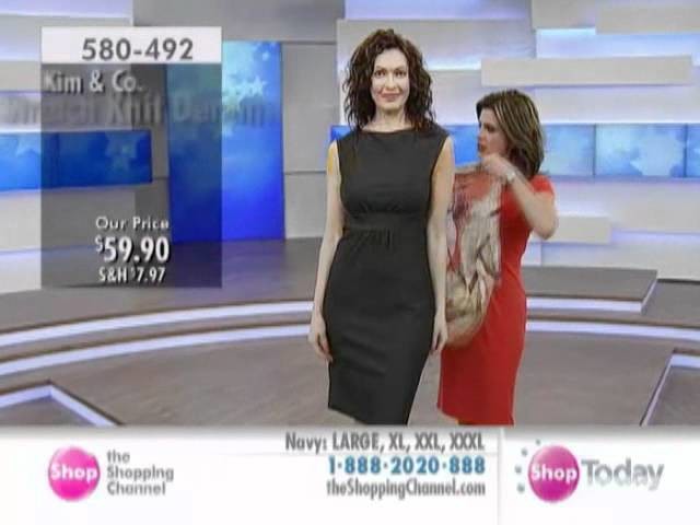 Kim & Co. Stretch Knit Denim Exteneded Shoulder Sleeveless Boatneck Dress at The Shopping Channel. 